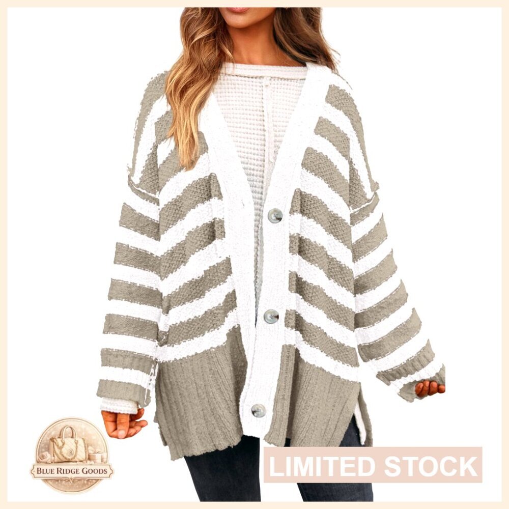 Women's Chunky Knit Cardigan Sweater Long Sleeve Button Down Open Front